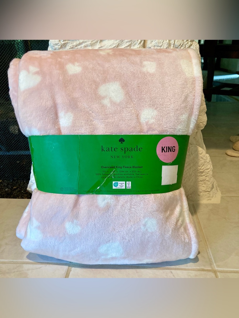 NWT and wrapper Kate Spade New York oversized King fleece blanket in pale pink